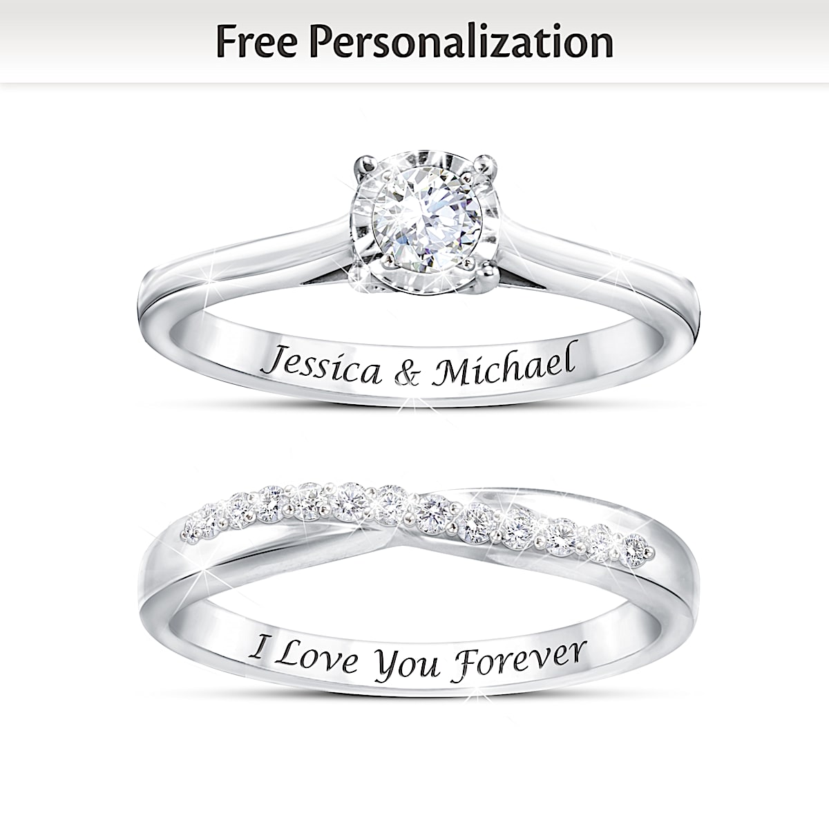 Everlasting Love Womens Personalized Platinum Plated Engagement ...